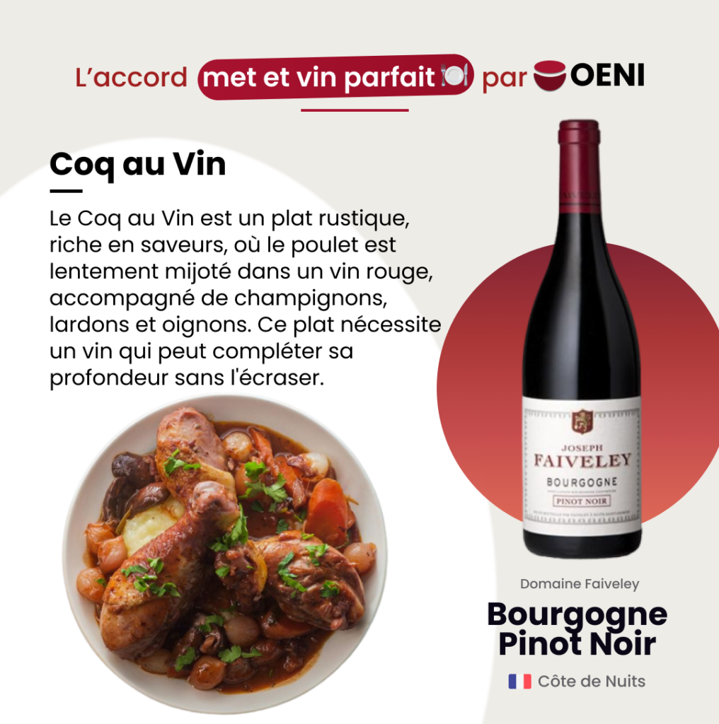 Coq au Vin et Pinot Noir, Domaine Faiveley, Côte de Nuits, 2018